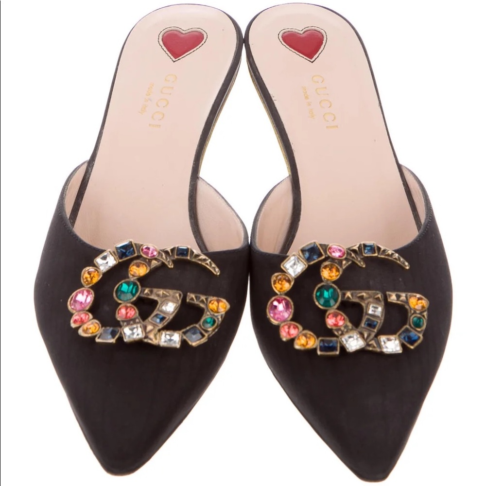 Lightly used Gucci GG Logo Crystal Embellishments Mules